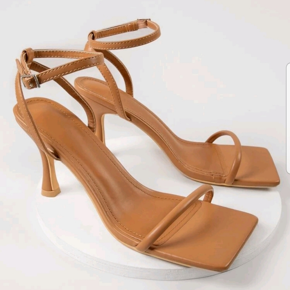 Tan Square Toe Heels